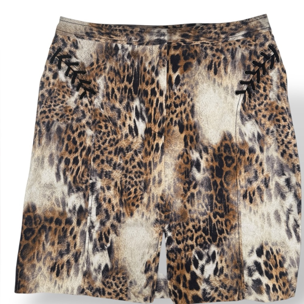 Vintage 80s Betu Sport Leopard Above Knee Side Tie Printed Cotton Skirt Size 12